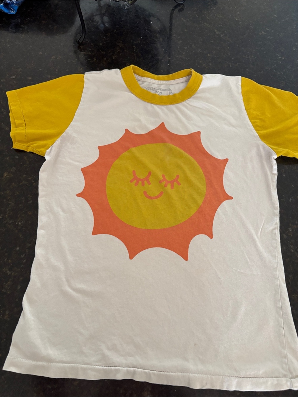 Big Bud Press White Tee with Yellow Sleeves and Orange Sun